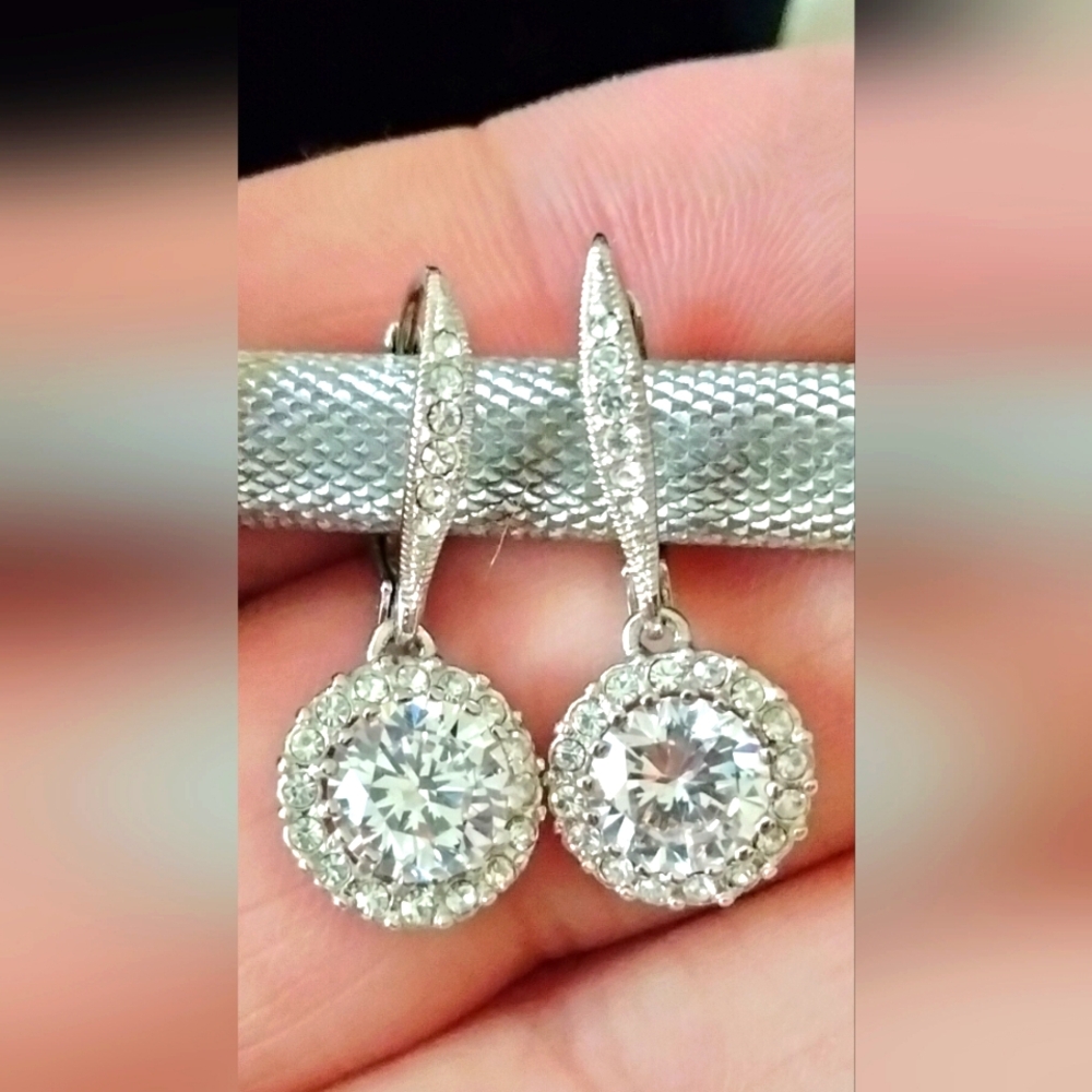 NADRI HALO RODIUM PLATED DROP EARRINGS